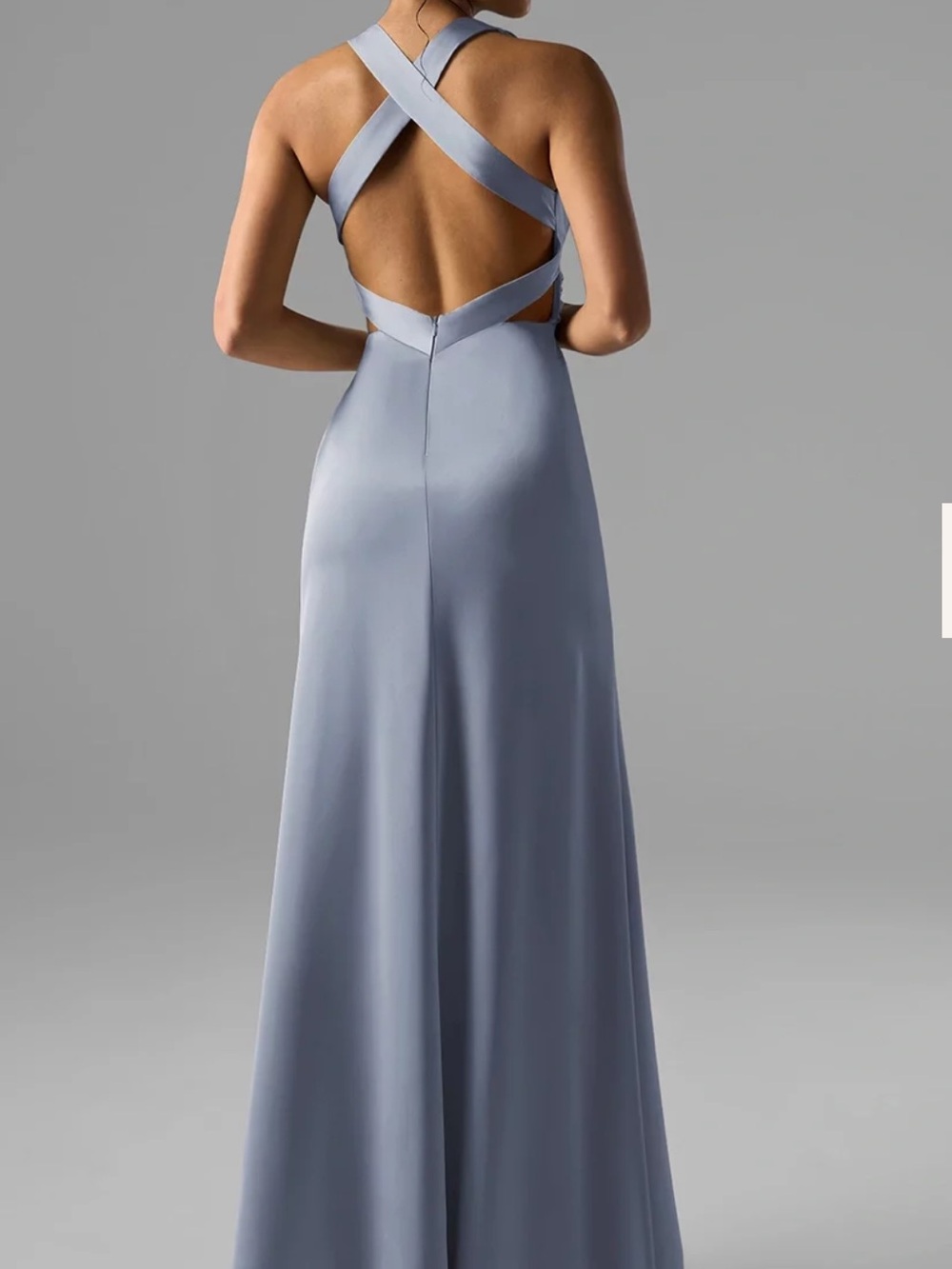 Cross-Back Satin Bridesmaid Dress in Dusty Blue